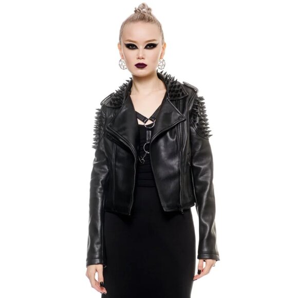 Killstar Black Magic Faux Leather Spiked Biker Jacket Medium - Picture 4 of 9